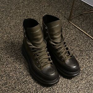 Alexander McQueen Dark Green Lace-Up Boots